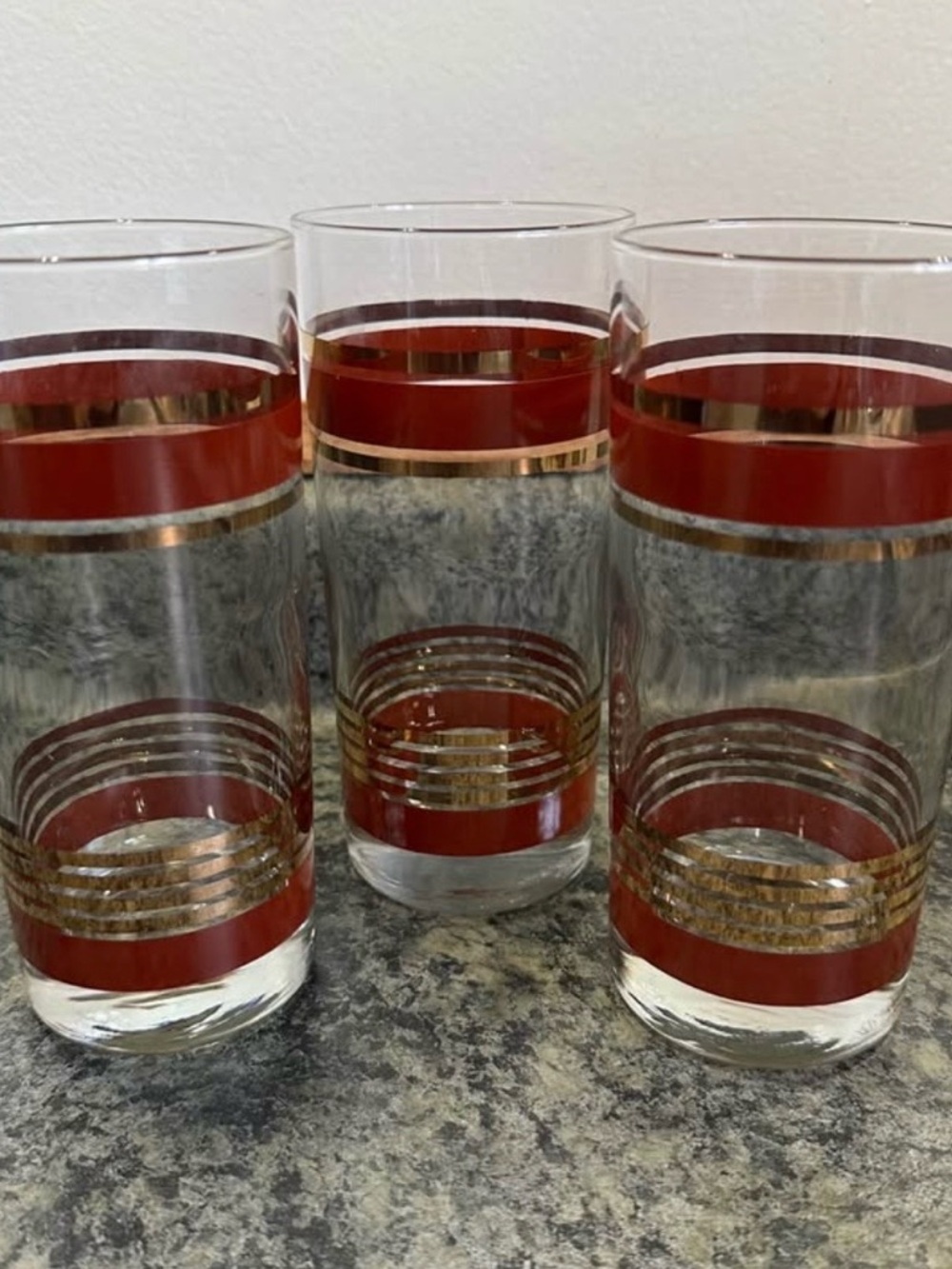Vintage Red and Gold Striped Highball Glasses